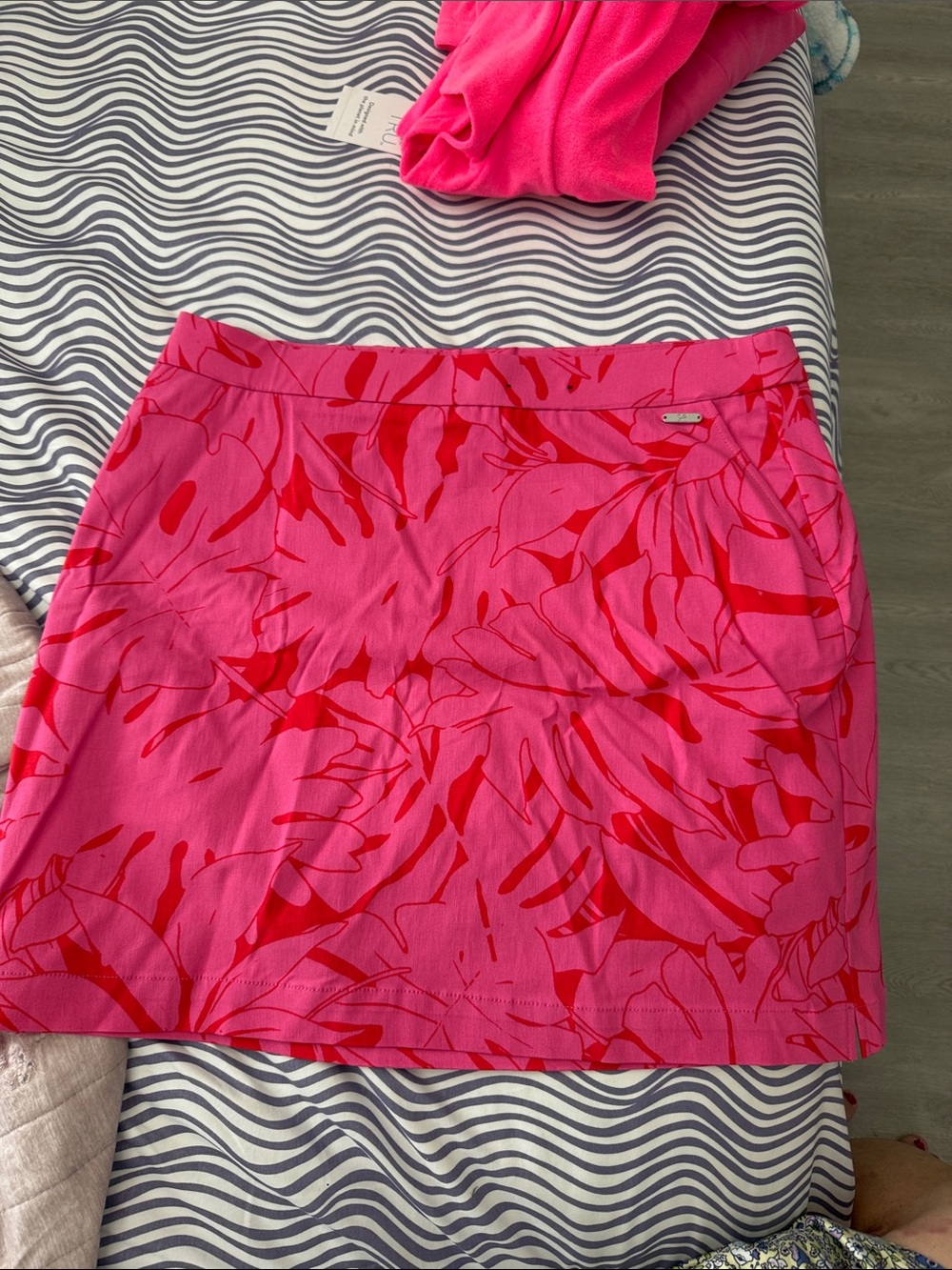 Rafaella Hot Pink Mini Skirt with Red Leaf Print